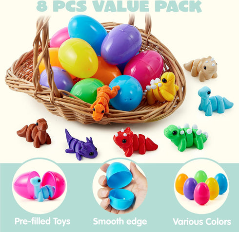 8 3D 8+) JOYIN Pcs Prefilled Easter Eggs with Printed Toys Mini Dinosaur, Articulated Toys, Basket Stuffers Fillers