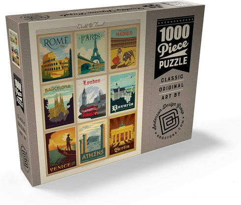 MyPuzzle Europe Travel: Vintage Poster - Premium 1000 Piece Jigsaw Puzzle for Adults, Collage