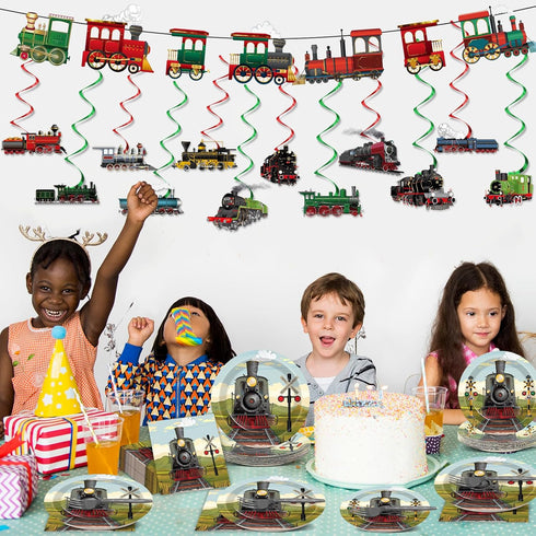 109Pcs Set party greeting Train Birthday Party Supplies Includes Steam Train Party Plates Napkins Fork Retro Train