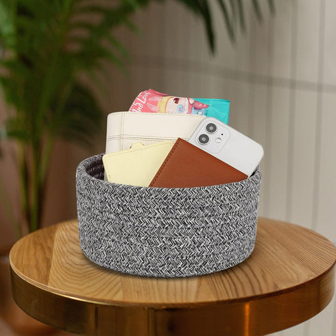 ABenkle 2 Pack Small Cotton Rope Woven Baskets, Cute Mini Storage Baskets for Nursery, Living Room & Montessori Shelf