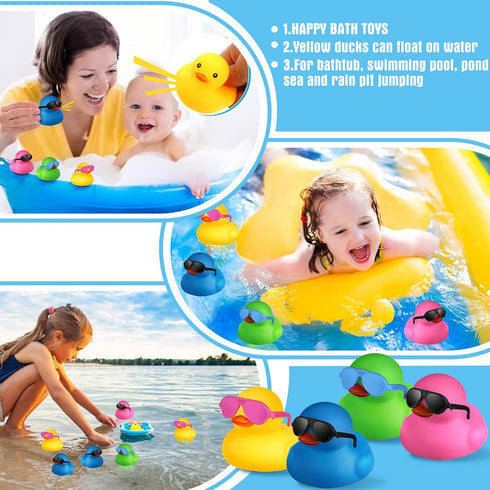 24 Pcs Mini Rubber Ducks with Sunglasses, Rubber Ducks in Bulk Valentine Bathtub Toys for Cruise Valentines Kids