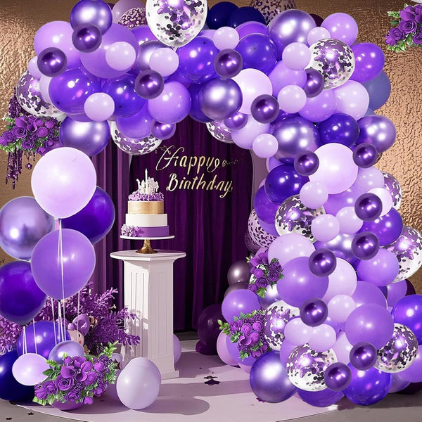 Purple Shades Balloons Garland Arch Kit, 116Pcs 5"/10"/12" Dark Pastel Light Metallic Confetti Balloons for Party