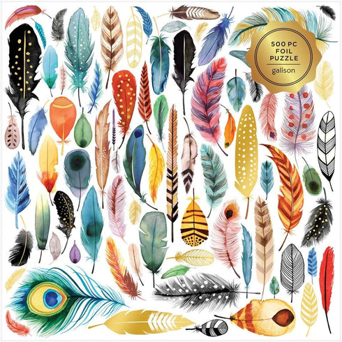 500 Piece Jigsaw Puzzle for Adults and Families - Galison Feathers Bird Feather Foil Puzzle