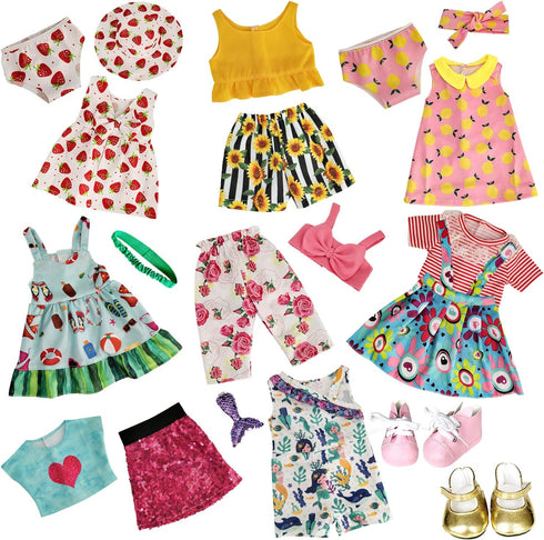 HOAKWA 18 Inch 18" 19 8 Sets American Doll Clothes and Accessories for Doll, Clothes Dress, Total Pcs Including