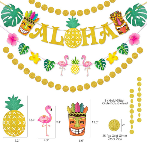 WERNNSAI Hawaiian Aloha Party Banner Decorations - Flamingo Pineapple Tiki Tropical Luau Party Supplies