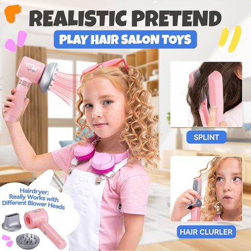 Playset Playset Toy Choi's Hair Salon Toys for Girls - Pretend Play Kids Hairdryer, Scissor, Combs Hair Salon with Gift