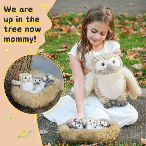 7 15 Inches Set MorisMos Pcs Owl Stuffed Animal with Babies Inside, Stuffed Owl Plush Toys with Little Baby Owls, Eggs