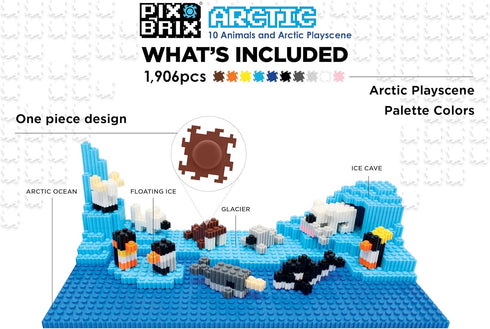 Pix Brix Pixel Art Puzzle Bricks - Animals and Arctic Pixel Playscene, 1,906 Pieces, STEM Toys for Ages 6+