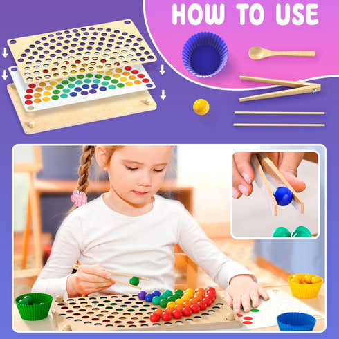Counting 3 4 5 Toddler Wooden Learning Montessori Toys Preschool educational board bead game Baby Rainbow Stacking