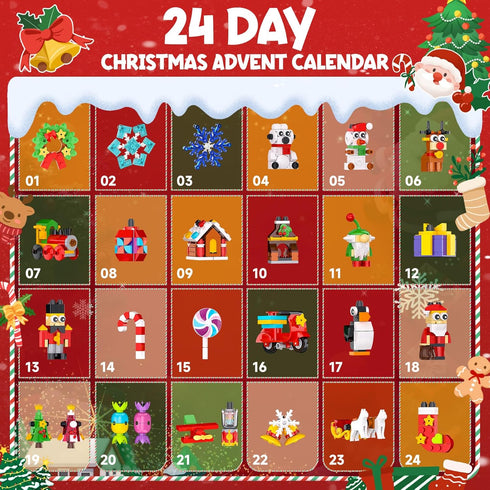2025 Sets, 24 Packs 6+ Christmas Advent Calendar Building Christmas Ornaments Building Kit, Christmas
