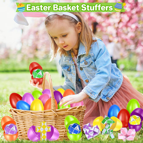 24 Pack SpringFlower Easter Eggs Filled with Mini Snake Twist Toys for Easter Basket Stuffers, Easter Eggs Fillers