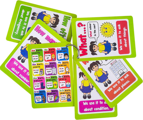 Rechardy Question Words Flashcards, English Sentences Grammar Learning Pocket Cards for Kindergarten