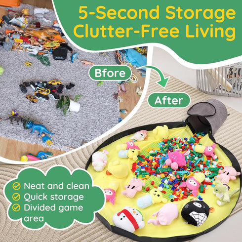 13"W x16.5"H Toy Storage Organizer for Playroom, Foldable Bin with Play Mat & Zipper - Large Capacity Organizer