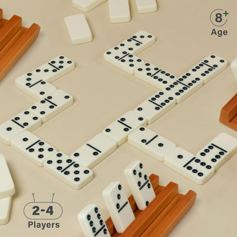 Set 4 6 Set Set 28 Queensell Dominos for Adults with Domino Racks - Double Dominoes with Domino Holder, Classic Board