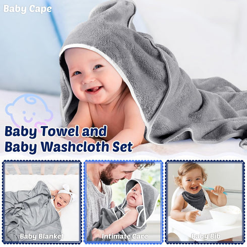 5 15 Count Sets, Buryeah Pcs Baby Bath Towel and Baby Washcloths Hooded Towels for Newborns Infants and Toddlers Soft