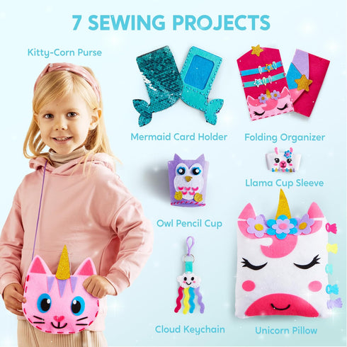 7 6+, Klever Kits Sewing Projects- My First Kids Sewing Kit- Easy DIY Arts and Crafts for Girls, Craft Kits, Birthday