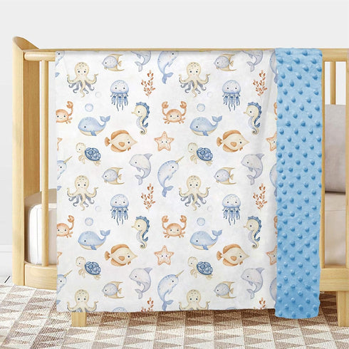 Buerhanerry 30"x40" Under The Sea Baby Blankets Neutral for Boys Girls, Ocean Animals Toddler Soft Minky Blanket