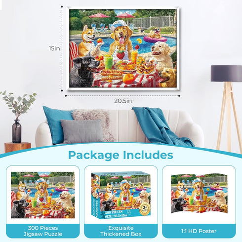 Nitktaia 300 Adults,Summer 8-10,Challenging Gifts,20.5 15 Pieces Puzzles for Dog Pool Party & Food Puzzle,Large Puzzles