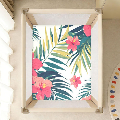 Bseiialft 52 28 Tropical Flowers Palm Leaves Crib Sheets for Boys Girls Soft and Breathable Cotton Baby Sheets