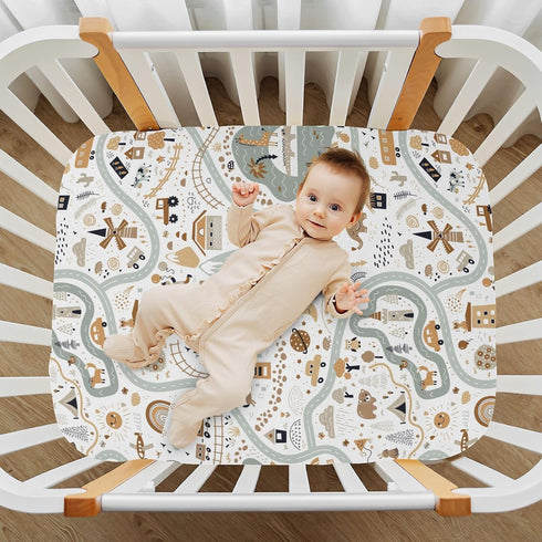 CaTaKu 27""x 39"", 325316134p821c876s1913 World Map Animal Crib Sheets for Baby Girls Boys,Neutral Mini Crib Mattress