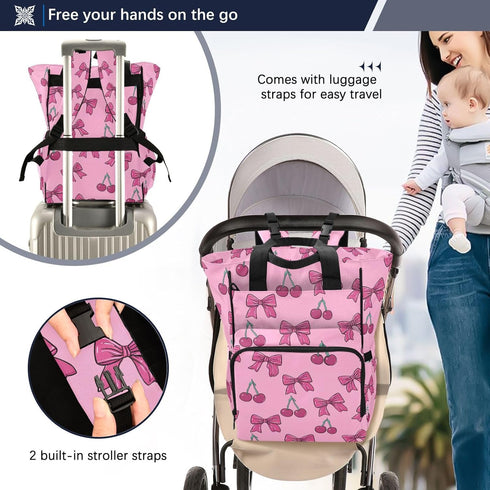 SUABO Backpack Powder-colored Butterfly Silk Pattern Baby Diaper Bag Large Bag Waterproof Travel Diaper Bags for Moms