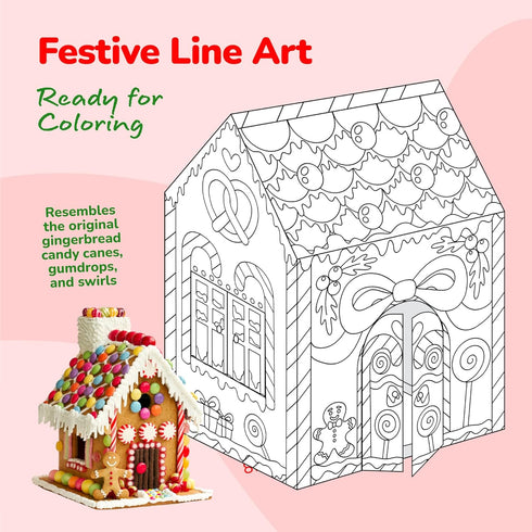 24 3-9 ArtCreativity Gingerbread House Craft Kit for Kids with Butter Crayons - Black and White Gingerbread Cardboard