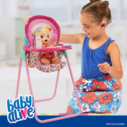 Baby Alive 509 Crew Doll High Chair Set - Pink & Rainbow - 6 Pieces, Fits Dolls Up to 24"