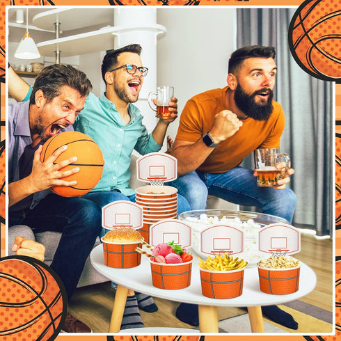 Sunnyray 48 Sets Basketball Hoop Snack Cups with Cards, Disposable 8 oz Treat Bowls for Party