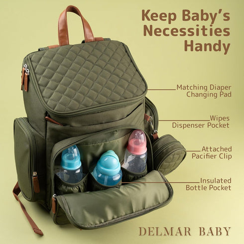 Backpack 15 Large Diaper Bag for Mom & Dad | Unisex Baby Travel Bag | Pockets | Changing Pad | Stroller Straps |
