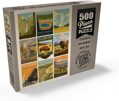 MyPuzzle Yellowstone National Park: 150th Anniversary Commemorative Print, Vintage Poster - 500 Piece Jigsaw Puzzle