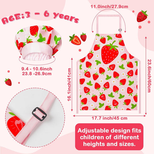 Set 2Pcs R HORSE Kid Apron and Chef Hat - Strawberry Adjustable Children Kitchen Toddler Apron for Girls Role Play Chef