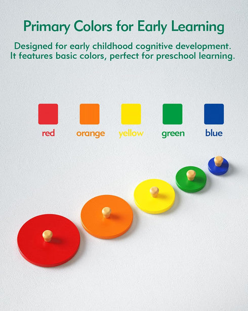Boby Montessori Multiple Circle Puzzle Board, Wooden Knob Puzzle, Geometric Shape Sorter for Toddlers