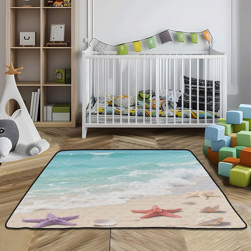 EtherSpher foldablummy 50'' 50''alfombra Blue Shells Large Non-Slip Baby Gym Play mat for Indoor Outdoor Waterproof