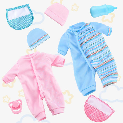 12 inch Set 2 3 4 5 Toy Choi's Twin Baby Dolls - Two Soft Black Body Babydoll with Rompers, Hat and Pacifier, Doll
