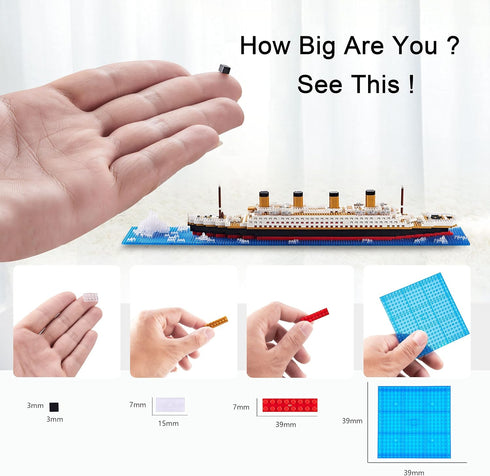 Titanic Toys Model Micro Building Blocks Set, 1872 Pieces Cruise Ship Mini Bricks DIY Educational Toy for Adults