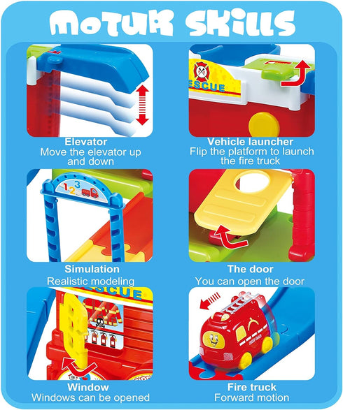 Go Go Drivers Garage Playset - Car Garage with Car Launcher, Race Track for Boys, Parking Lot Toy for Toddlers (Fire