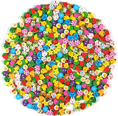 300PCS Mini Christmas Fruit Animal Erasers, Assorted Novelty Pencil Erasers for Kids Party Favors