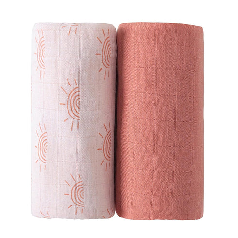 Viviland Muslin Swaddle Blankets, Breathable Baby Receiving Wraps, 2-Pack Sun, 47 x 47 inches