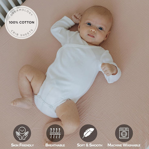 Sheet,2 Pack,100% Sheets,Soft,Breathable,Pack Fitted,Girls,Boys,Pack Fitted,24x38 Dreamology Mini Muslin Crib Cotton