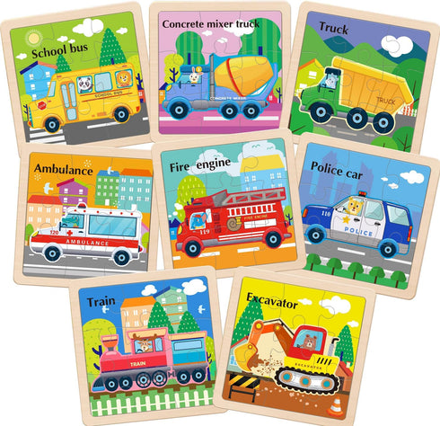 Wooden Puzzles for Toddlers 2-4, 9 Pieces Vehicle Jigsaw Puzzles for Kids