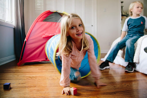 Pacific Play Tents 20414 Kids Hide-Me Dome Tent and Crawl Tunnel Combo, Large, Red/Yellow/Blue