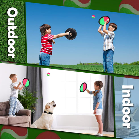 Toss and Catch Game Set for Kids, Charniol 12 Paddles 6 Balls Outdoor Beach Sports Toys with Nylon Catch Ball