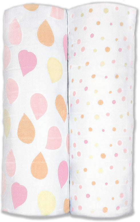 Set 2, Amazing Baby Silky Swaddle Muslin Blankets, of Bamboo Viscose, Petals and Dots, Pink