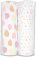 Set 2, Amazing Baby Silky Swaddle Muslin Blankets, of Bamboo Viscose, Petals and Dots, Pink