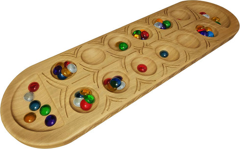 Classic Mancala Game - Full-Sized Wooden Board with Exquisite Detail for 2 Players