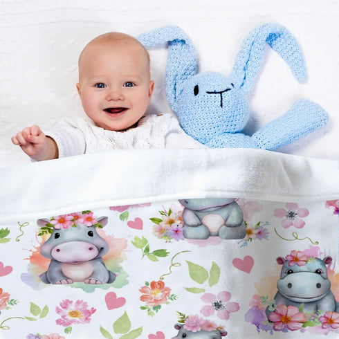 Cute Hippo Floral Baby Blanket - Super Soft Swaddle Newborn Cozy Receiving Blanket for Crib 40x30