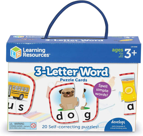 Learning Resources 3-Letter Word Puzzle Cards - Kindergarten Readiness, Self-Correcting Puzzles, Ages 3+