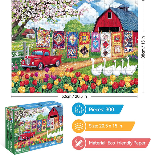 EIYRURU 300 (20.5" 15") Piece Jigsaw Puzzle for Adults Spring Farmyard Delight with Quilts & Tulips Challenging