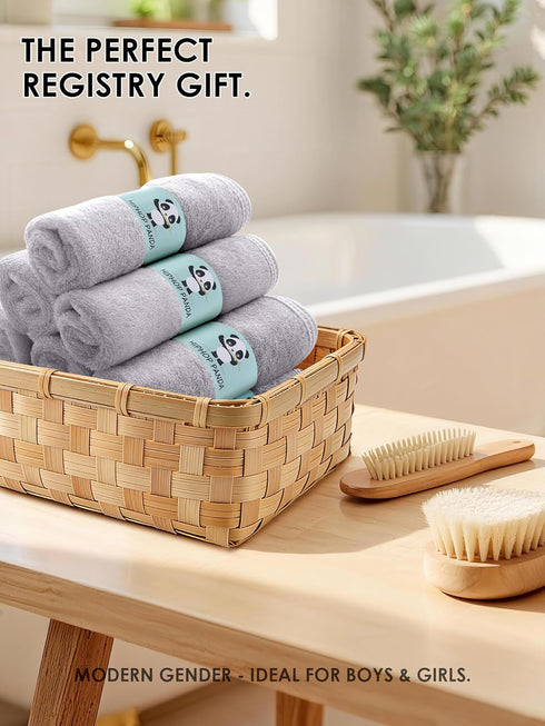 2 6 Pack HIPHOP PANDA Baby Washcloths, Rayon Made from Bamboo - Layer Ultra Soft Absorbent Newborn Bath Face Towel