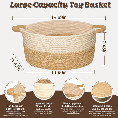 ELIDANTE Decor,19.69" 11.42" 7.48" Woven Basket for Toys, Blankets & Gifts Empty ,Cotton Rope Storage Basket
